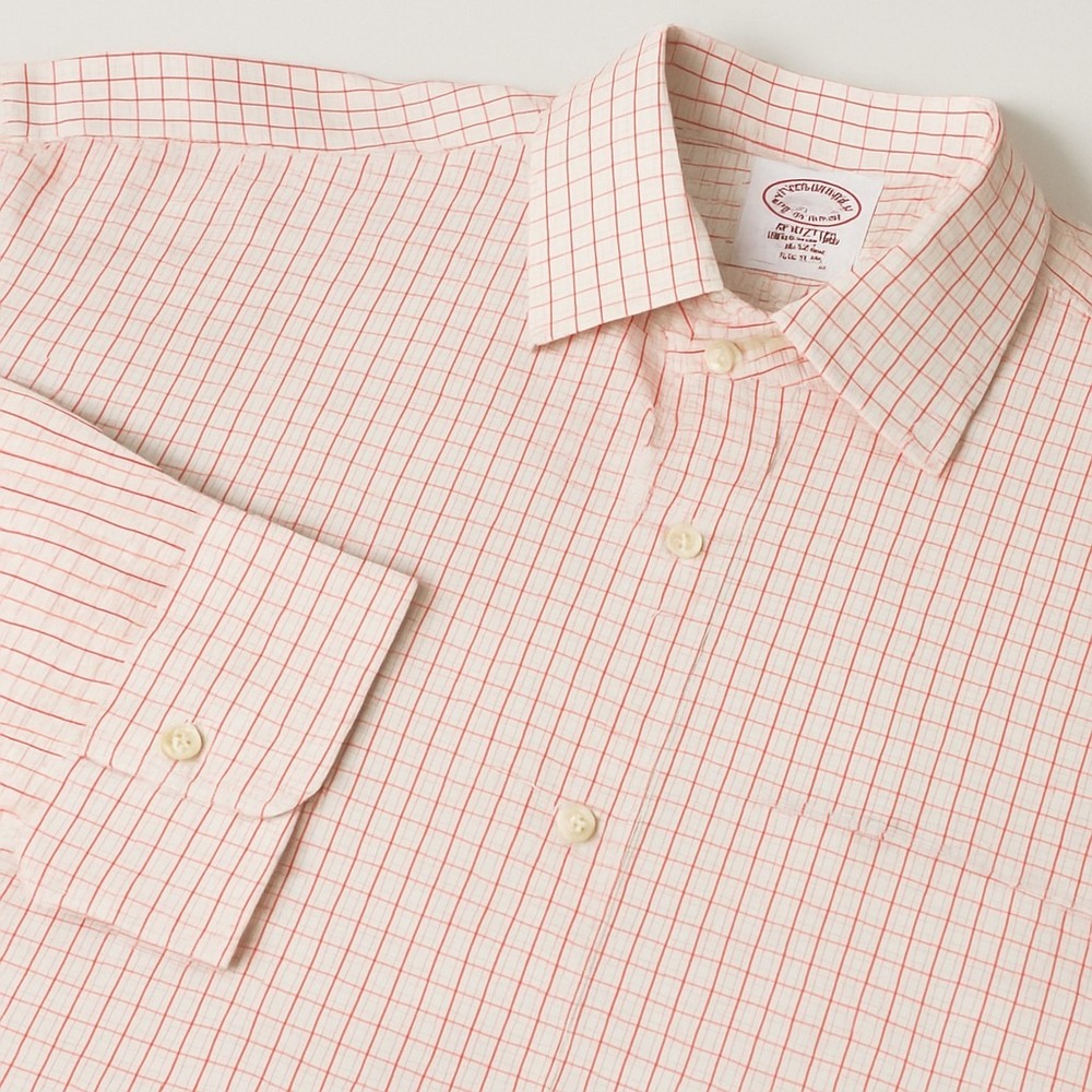 Brooks Bros Red Dress Shirt Mens L Madison Non-Iron Oxford 16 35 Supima Stretch